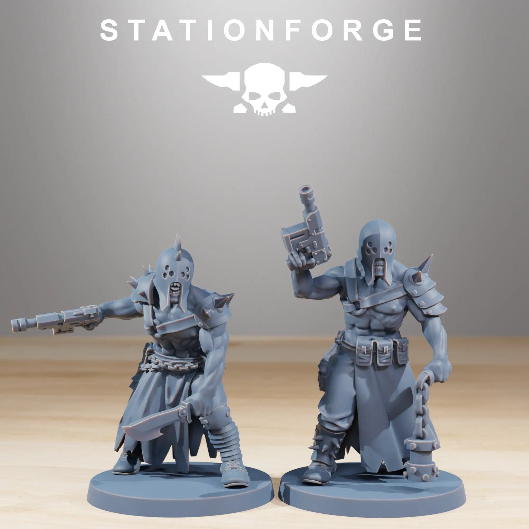 3D printed Corrupted Sectarian Squad model by StationForge Miniatures, featuring detailed sci-fi figures with dystopian armor and weapons.