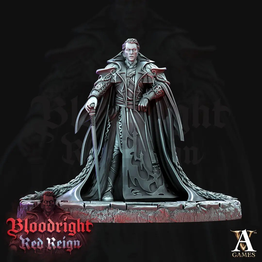 3D printed Count Vladimir model by Last Hope Miniatures for Archvillain Games, featuring detailed gothic character with dark attire.