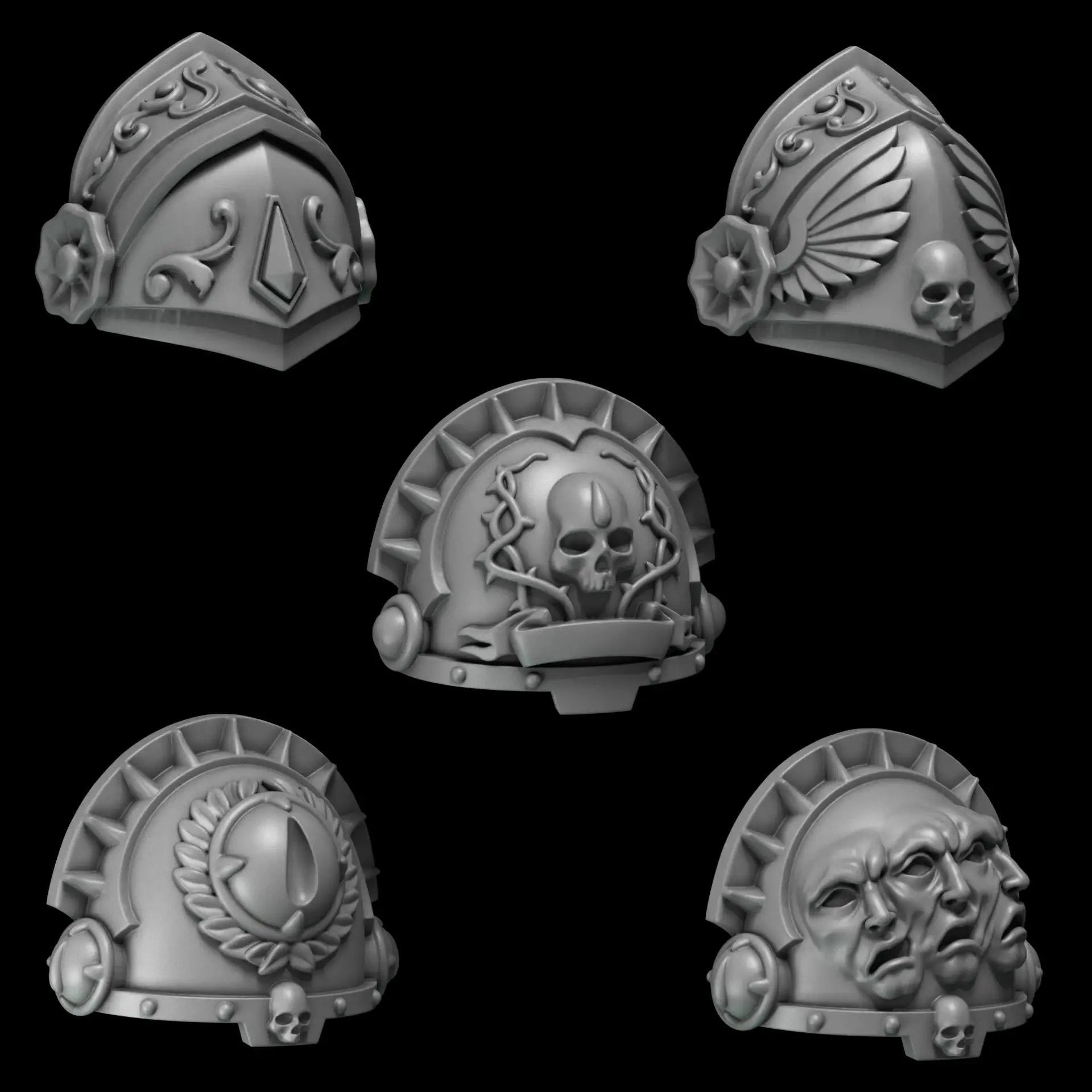 3D printed Crimson Lords big shoulder pads model by Last Hope Miniatures, featuring detailed red armor design.