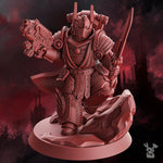 3D printed Crimson Wings Captain model by DakkaDakka Miniatures, featuring detailed wings and armor in vibrant crimson color.