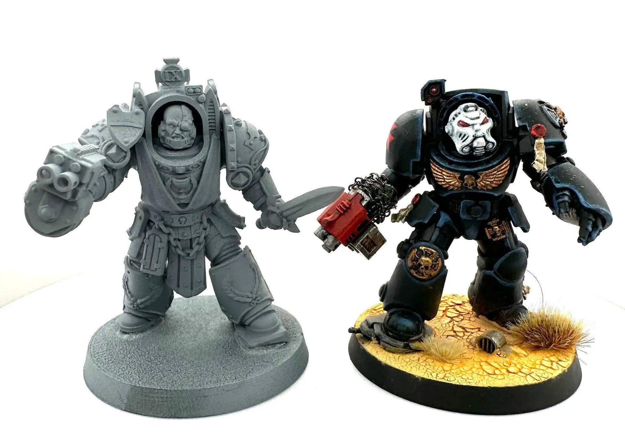 3D printed Crimson Wings Captain model in destroyer armor by Last Hope Miniatures, detailed miniature figure from DakkaDakka.
