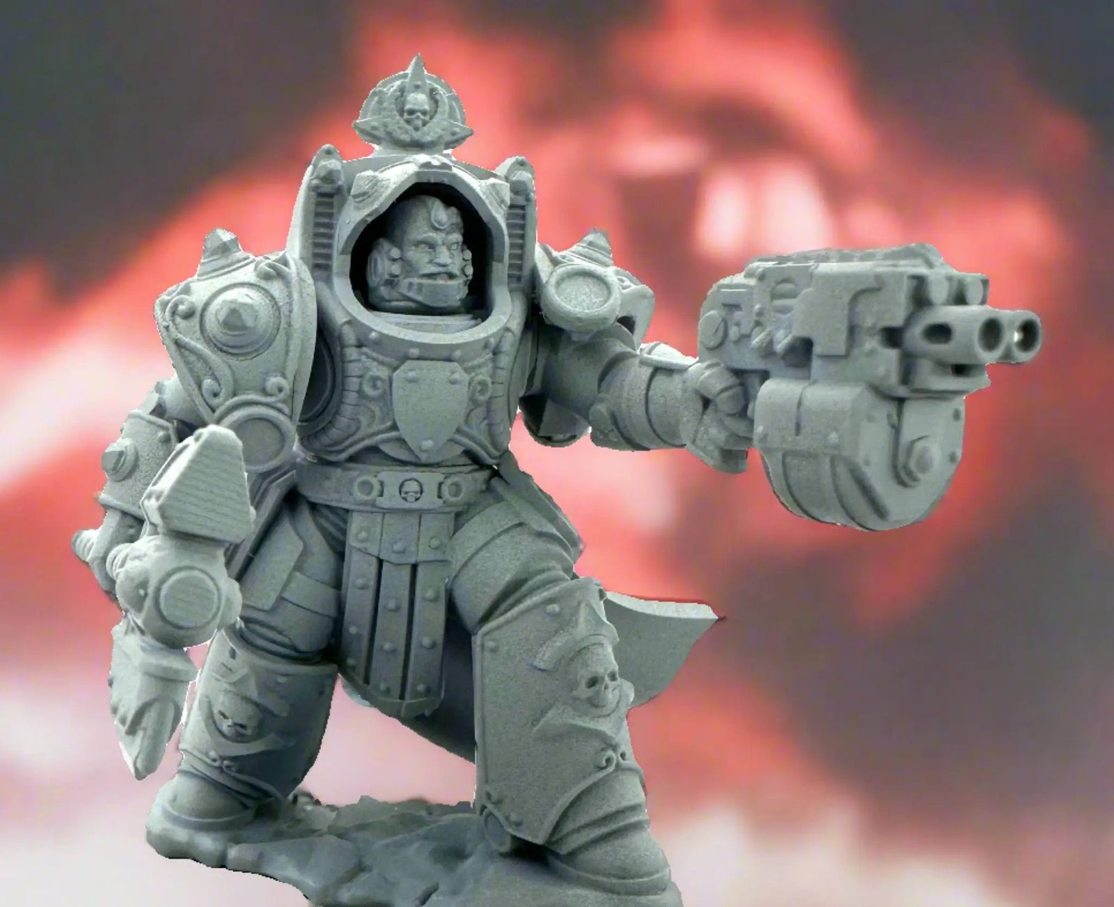3D printed Crimson Wings Curator model in Destroyer Armor by Last Hope Miniatures, featuring detailed armor and intricate design.