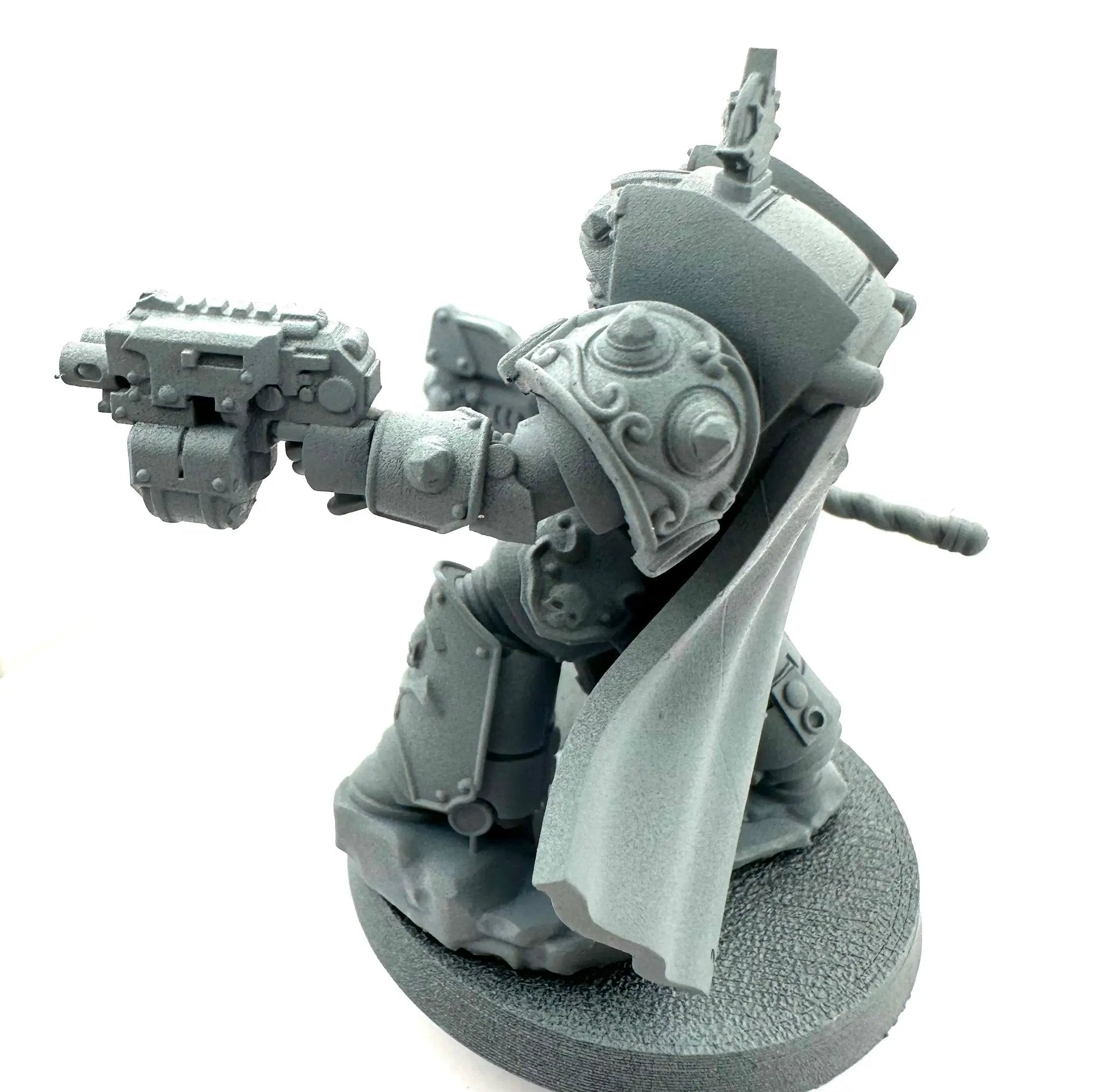3D printed Crimson Wings Curator model in Destroyer Armor by Last Hope Miniatures, featuring detailed armor and wings.