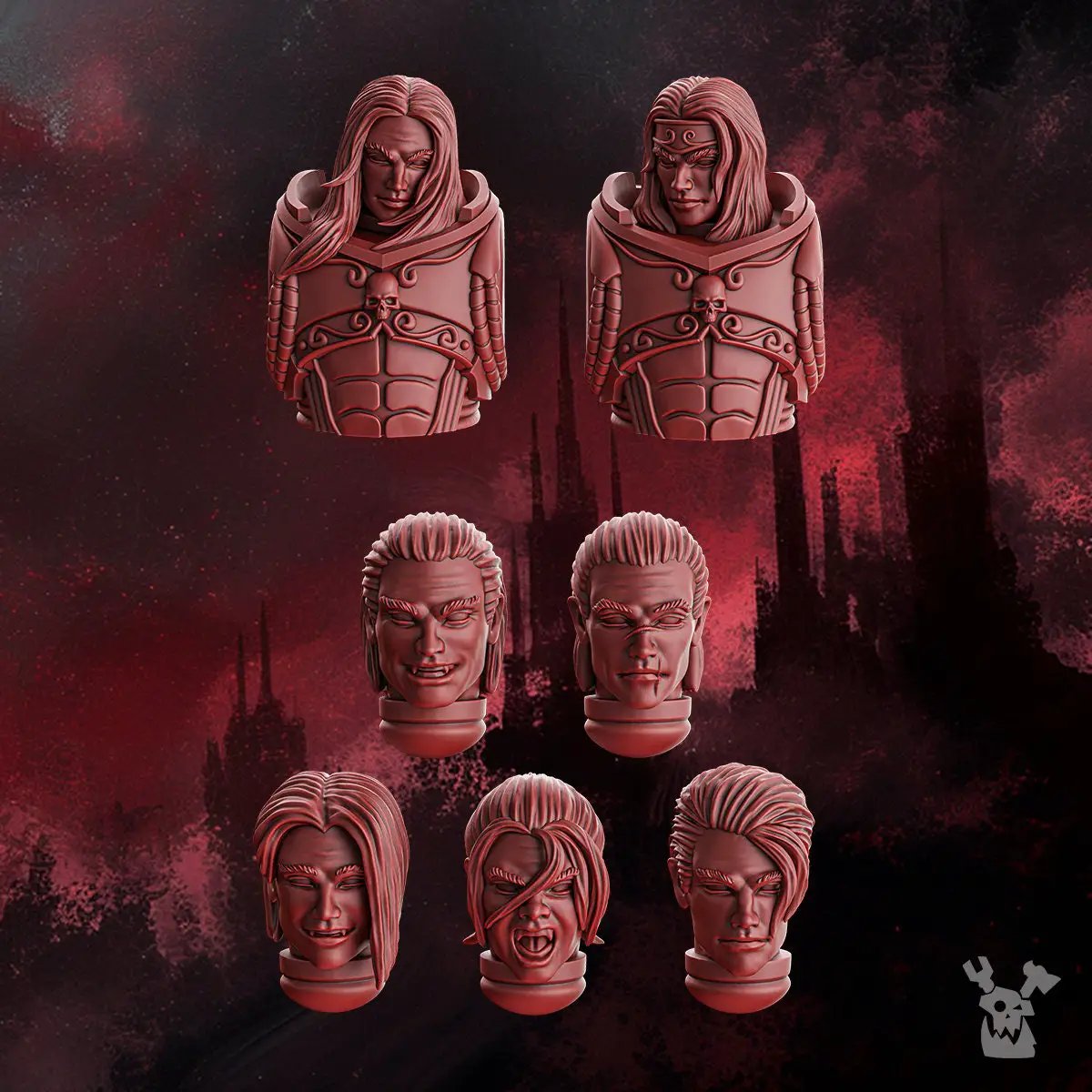 3D printed Crimson Wings Handsome Heads model set by Last Hope Miniatures, featuring detailed head and wing designs for tabletop gaming.