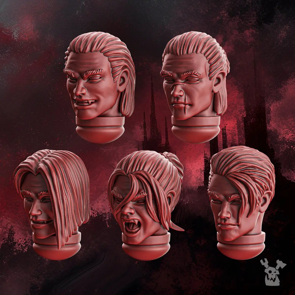 3D printed Crimson Wings Handsome Heads model set by Last Hope Miniatures featuring detailed miniature heads with wings and intricate details.