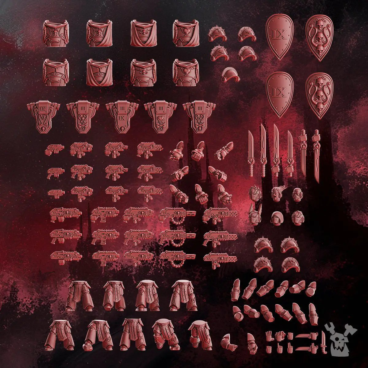 3D printed Crimson Wings Tactical Squad model by Last Hope Miniatures, featuring detailed red-winged figures in tactical poses.