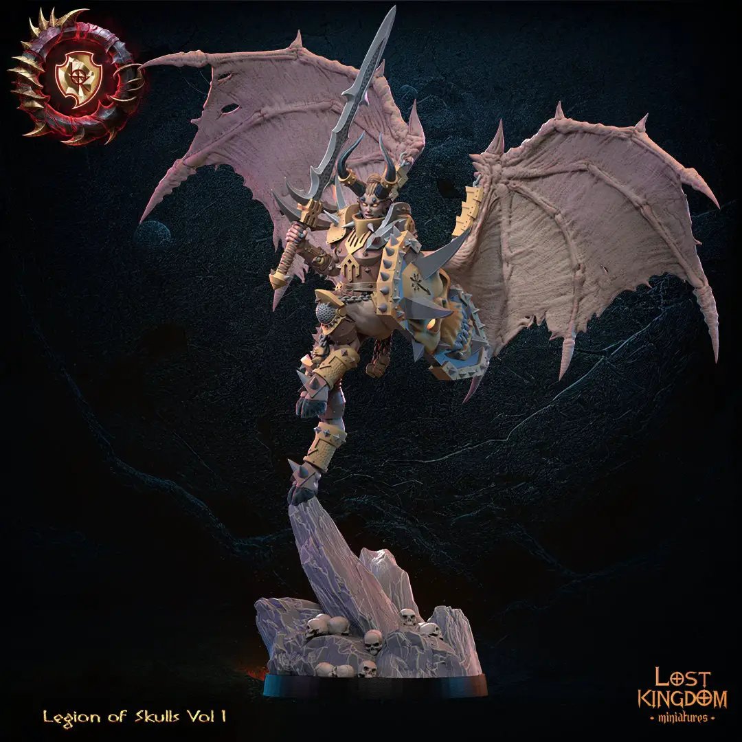 3D printed Daemon Princess model by Lost Kingdom Miniatures, showcasing intricate details and a fierce fantasy creature design.