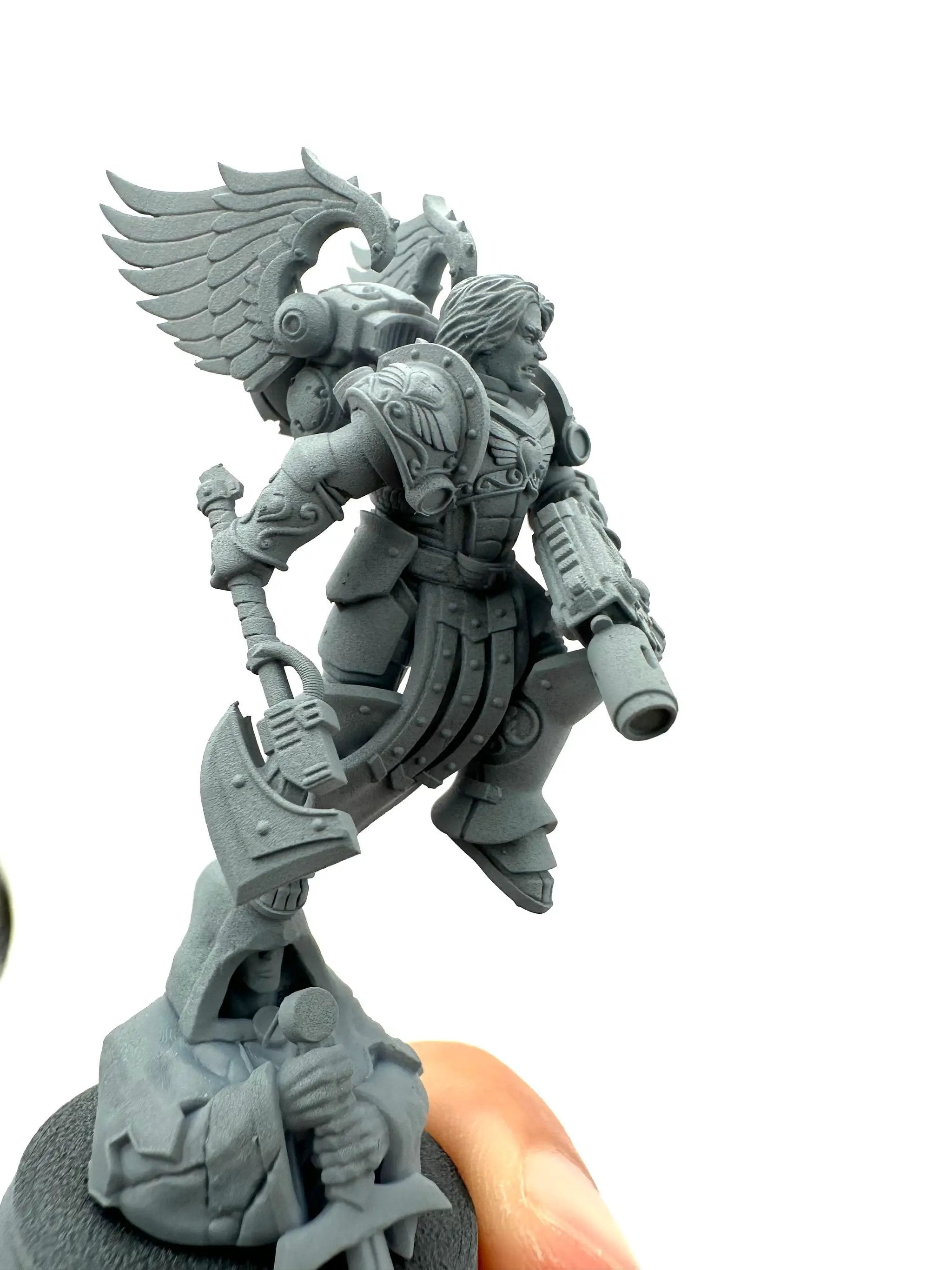 3D printed Darius of the Crimson Wings miniature by Last Hope Miniatures, detailed model with vibrant red and black armor.