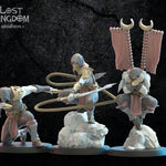 3D printed Dark Elf Dākumūn Shinobi Command Group model by Lost Kingdom Miniatures, featuring intricate dark elf figures with detailed armor.