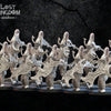 Set of 10 3D printed Dark Elf Foot Soldiers models by Lost Kingdom Miniatures, featuring detailed fantasy warrior figures.