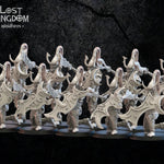 Set of 10 3D printed Dark Elf Foot Soldiers models by Lost Kingdom Miniatures, featuring detailed fantasy warrior figures.