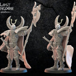 3D printed Dark Elf Hero Junichiro model by Last Hope Miniatures, detailed fantasy figure with armor and weapon, front view.