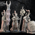 3D printed Dark Elf Hisu Guard Command Group model by Lost Kingdom Miniatures, featuring detailed dark elf figures in armor and weapons.