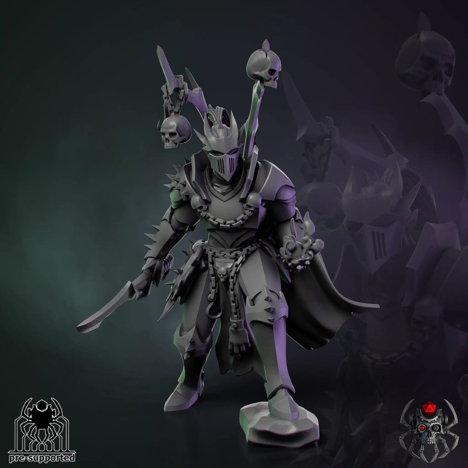3D printed Dark Elf Torturer model by Last Hope Miniatures, featuring detailed dark elf figure with intricate armor and accessories.