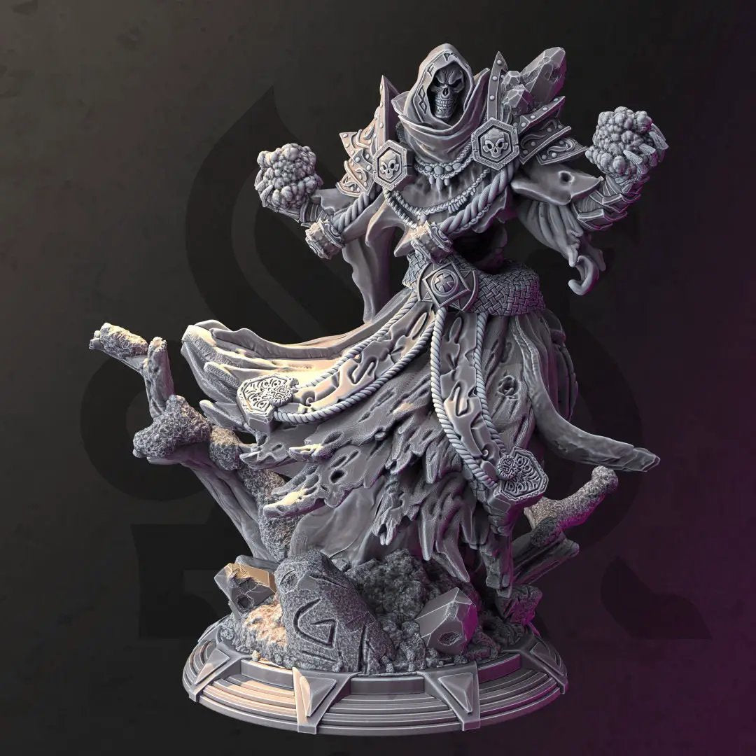 3D printed Dark Wraith Lich model by Last Hope Miniatures from DM Stash, featuring a detailed undead sorcerer with glowing eyes.