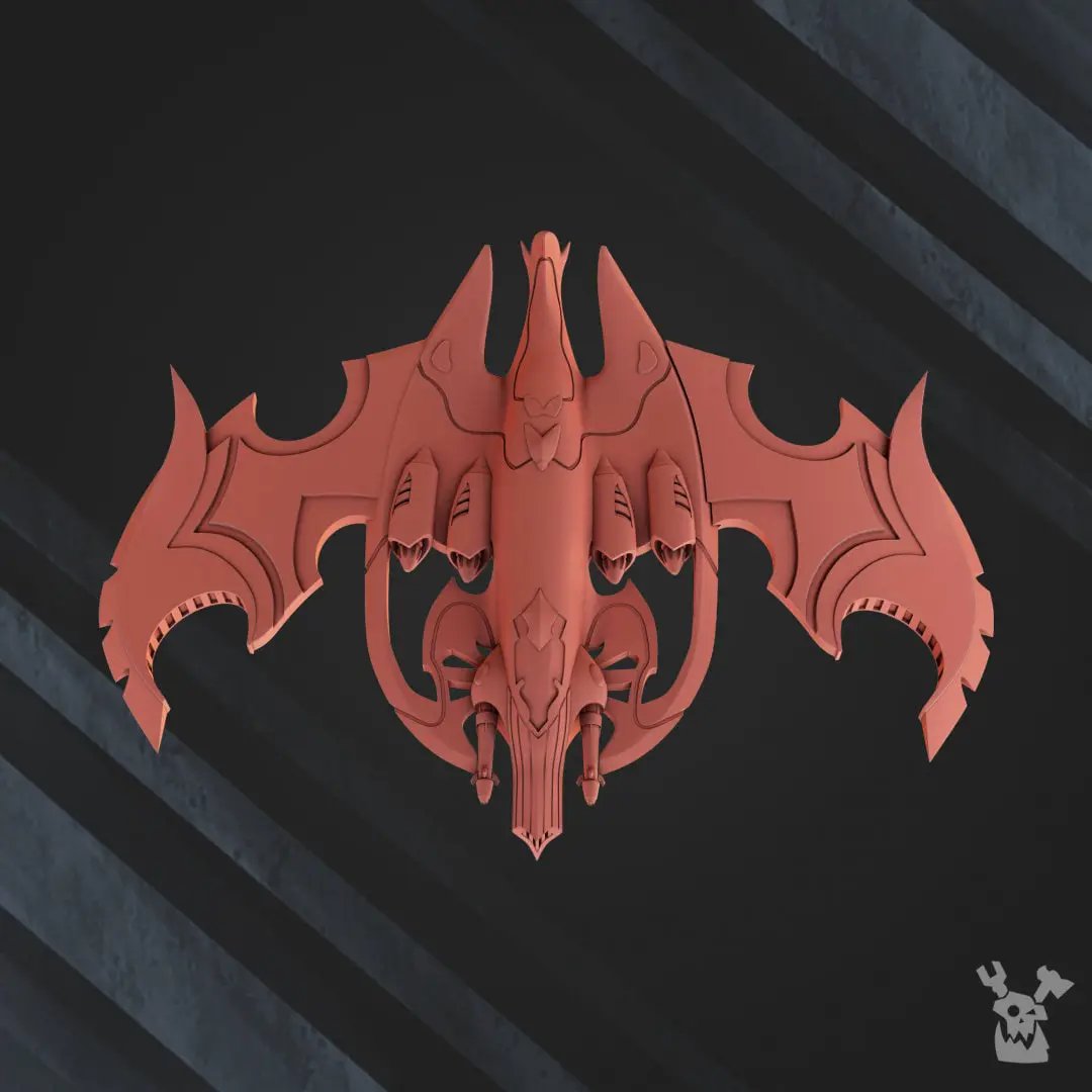 3D printed Darkvoid Bomber model by DakkaDakka Miniatures, detailed sci-fi aircraft for tabletop gaming by Last Hope Miniatures.