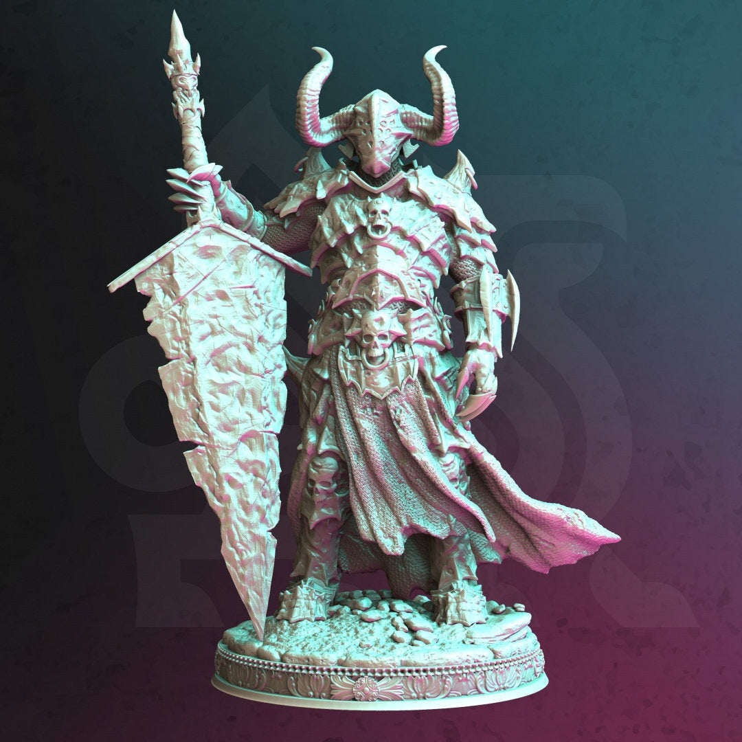 3D printed Death Knight model by Last Hope Miniatures for DM Stash, featuring detailed armor and menacing pose.