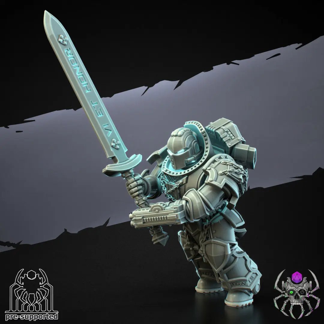 Three 3D printed Demon Hunters battle squad models by Last Hope Miniatures, featuring detailed fantasy warrior figures with weapons.