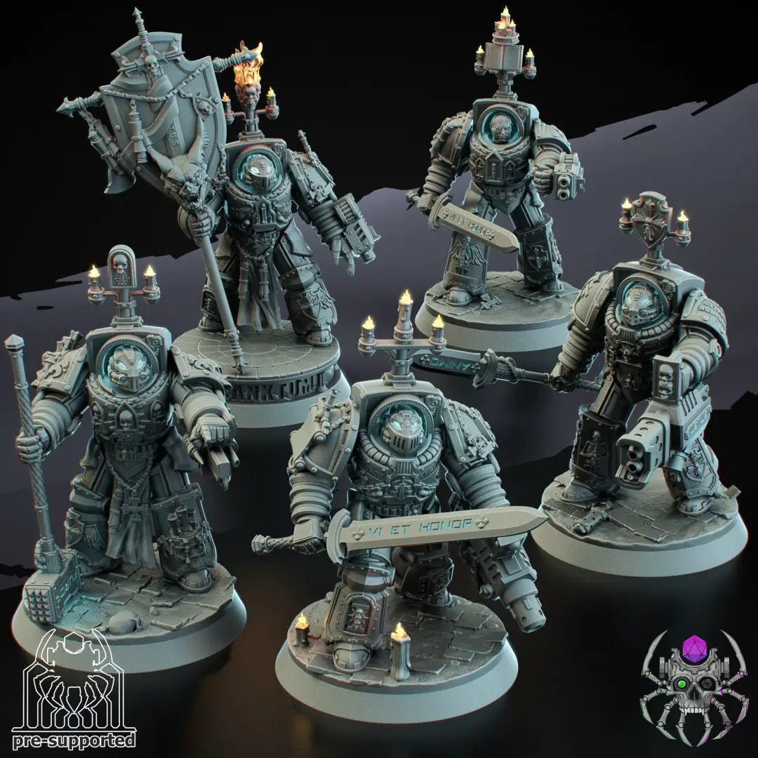 3D printed Demon Hunters heavy armor squad model by Last Hope Miniatures, detailed fantasy miniature figures for tabletop gaming