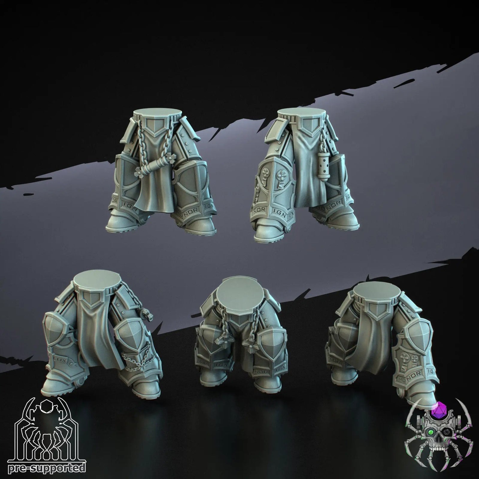 3D printed demon hunter legs model by Last Hope Miniatures, detailed design featuring armored and weaponized leg parts.