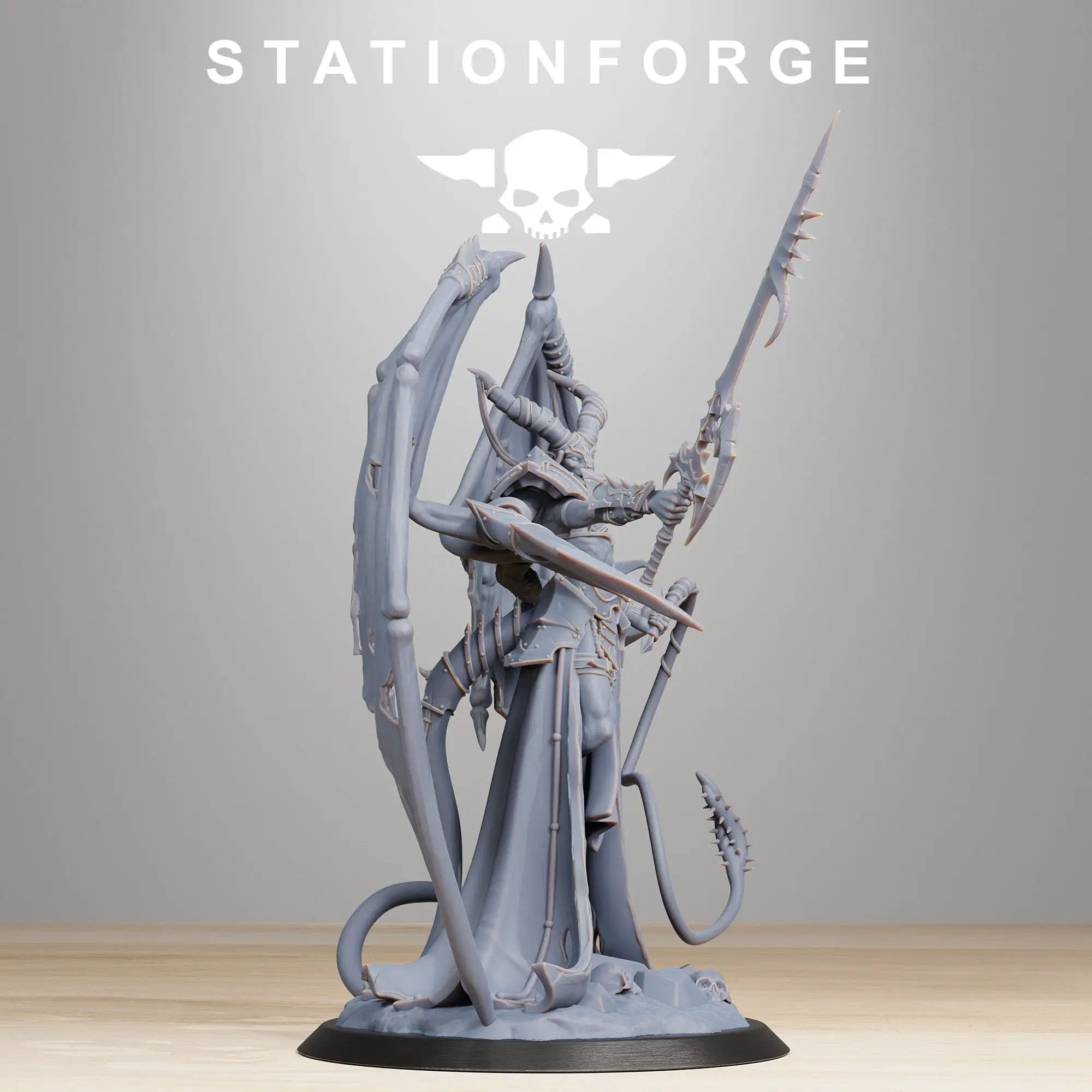 3D printed Demon Queen model by Last Hope Miniatures, featuring intricate details and a menacing pose from StationForge Miniatures.