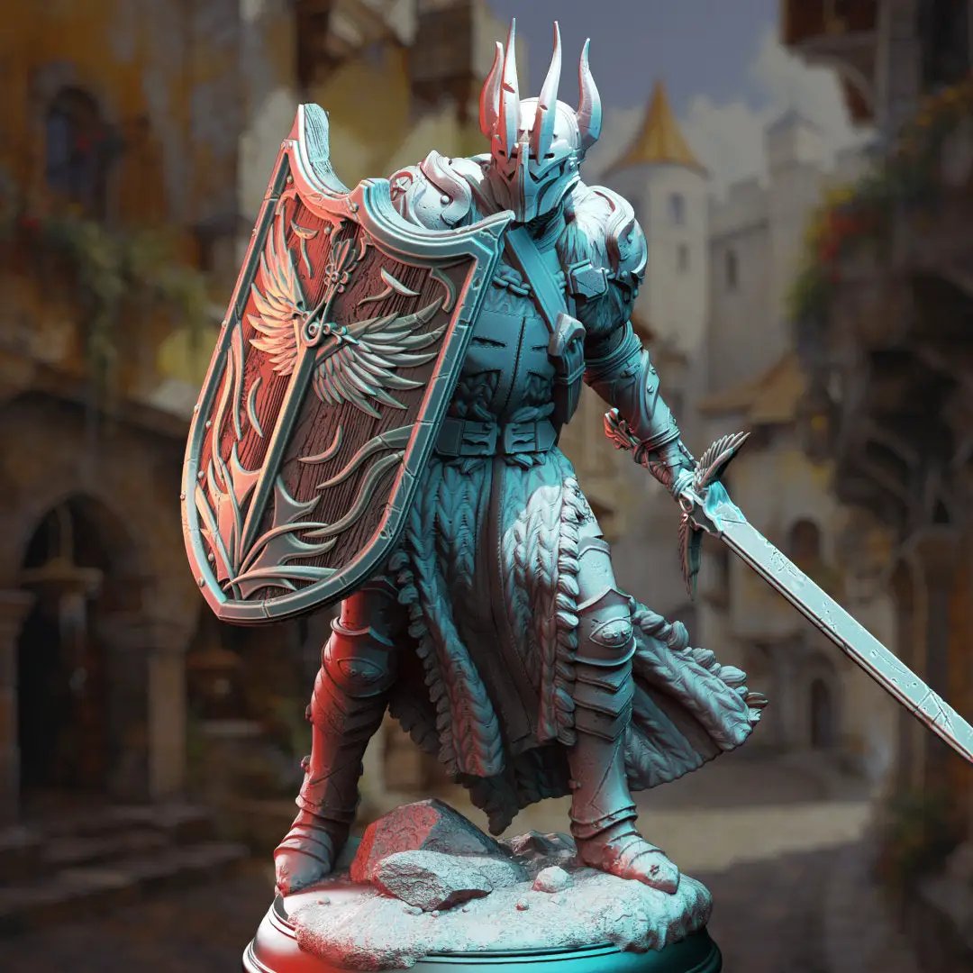3D printed Divine Paladin of Conquest model by Last Hope Miniatures, featuring detailed armor and regal pose.