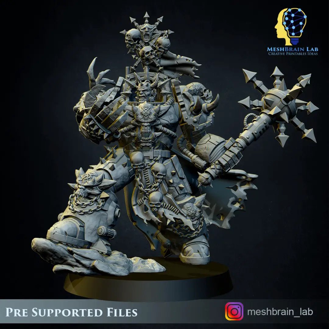 3D printed Doom Marine Chosen model by Meshbrain Labs, detailed miniature figure from Last Hope Miniatures.