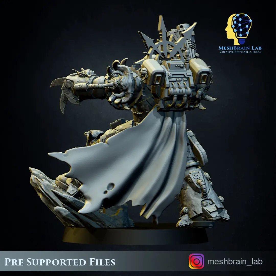 3D printed Doom Marine Commander model by Last Hope Miniatures, detailed miniature figure from Meshbrain Labs.