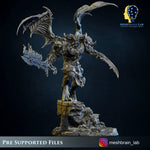 3D printed Doom Marine model by Meshbrain Labs, rewarded by the gods, displayed with detailed armor and weaponry.