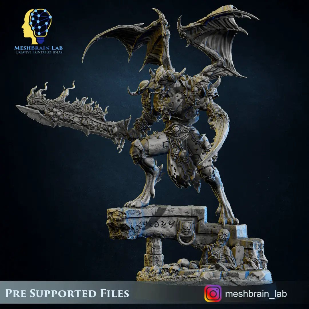 3D printed Doom Marine model by Meshbrain Labs, from Last Hope Miniatures, featuring detailed armor and heroic pose.