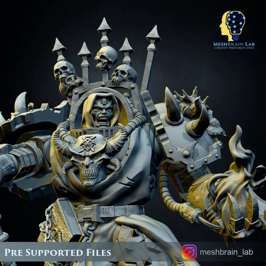 3D-printed Doom Marine Sorcerer model by Meshbrain Labs, detailed miniature from Last Hope Miniatures.