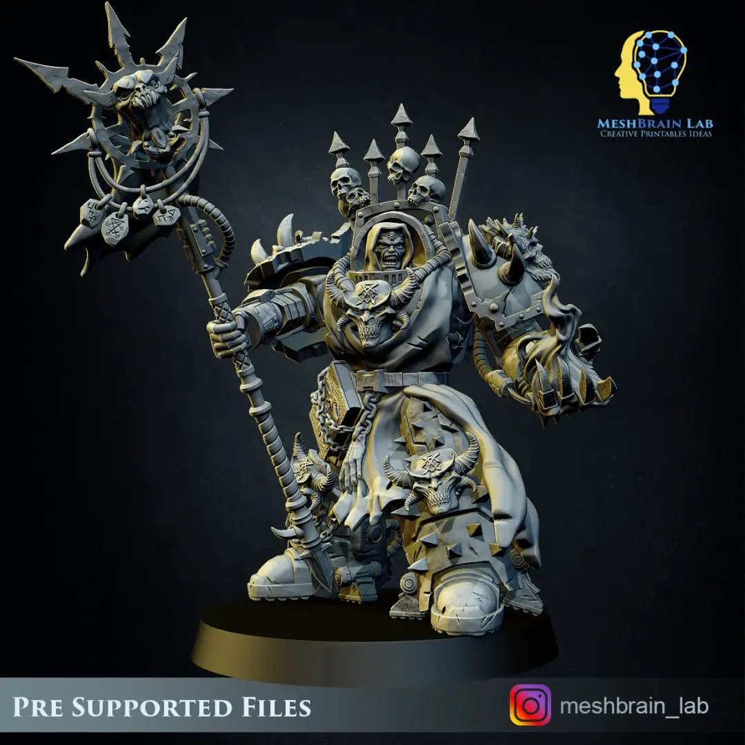3D printed Doom Marine Sorcerer model by Meshbrain Labs, detailed miniature figure for tabletop gaming by Last Hope Miniatures