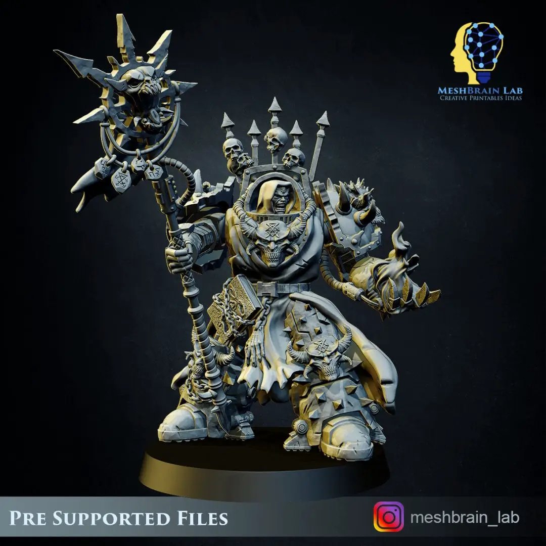 3D printed Doom Marine Sorcerer model by Last Hope Miniatures, featuring detailed sci-fi armor and mystical accessories.