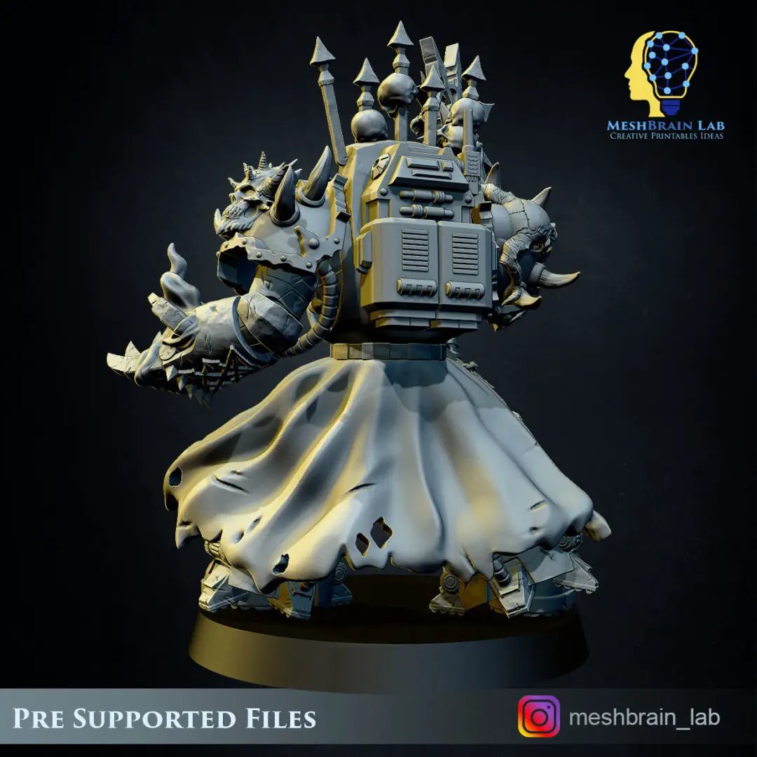 3D printed Doom Marine Sorcerer model by Last Hope Miniatures, detailed miniature figure on a display stand.