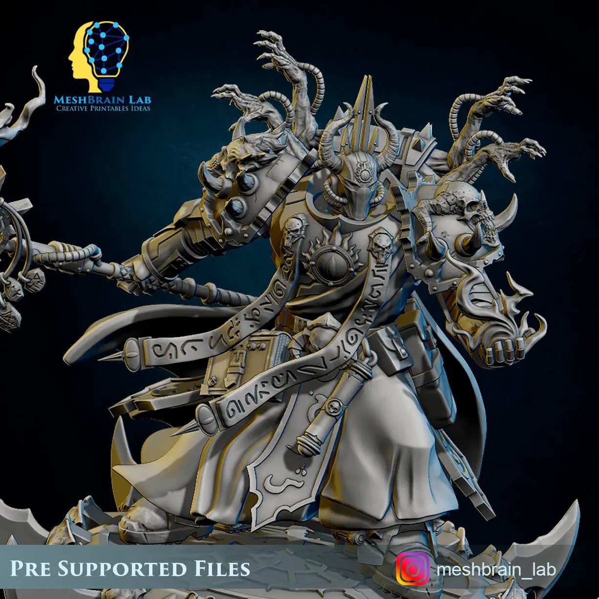 3D printed Doom Marine Sorcerer model on flying disc by Last Hope Miniatures, detailed miniature figure for tabletop gaming