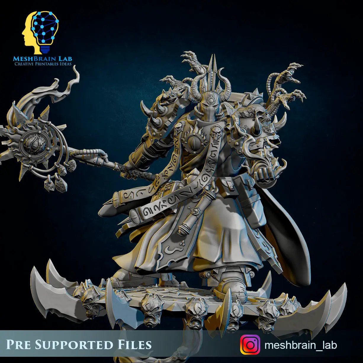 3D printed Doom Marine Sorcerer model on flying disc by Last Hope Miniatures, detailed miniature figure with intricate design.