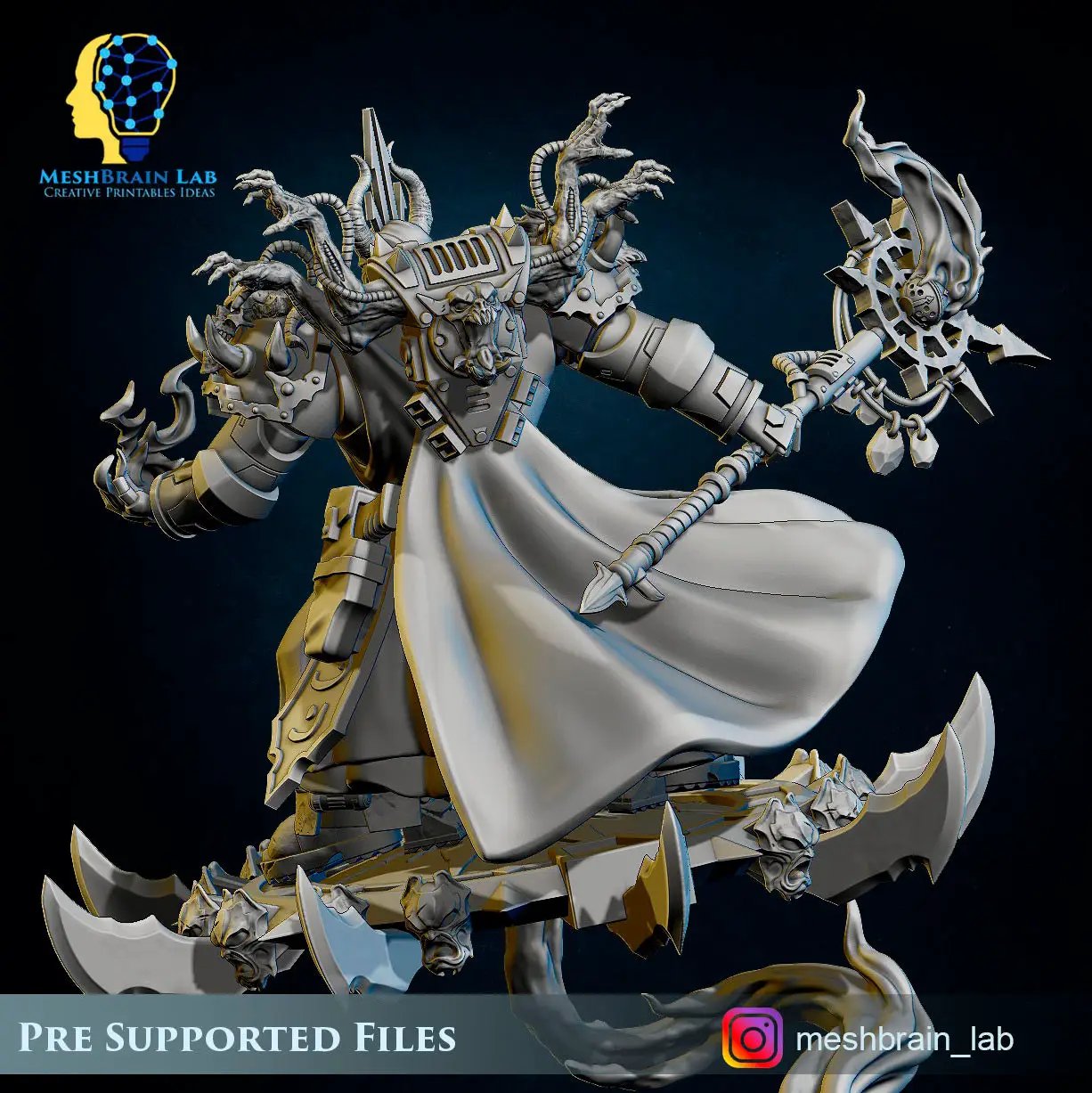 3D-printed Doom Marine Sorcerer model on flying disc by Last Hope Miniatures, detailed miniature figure for tabletop gaming.