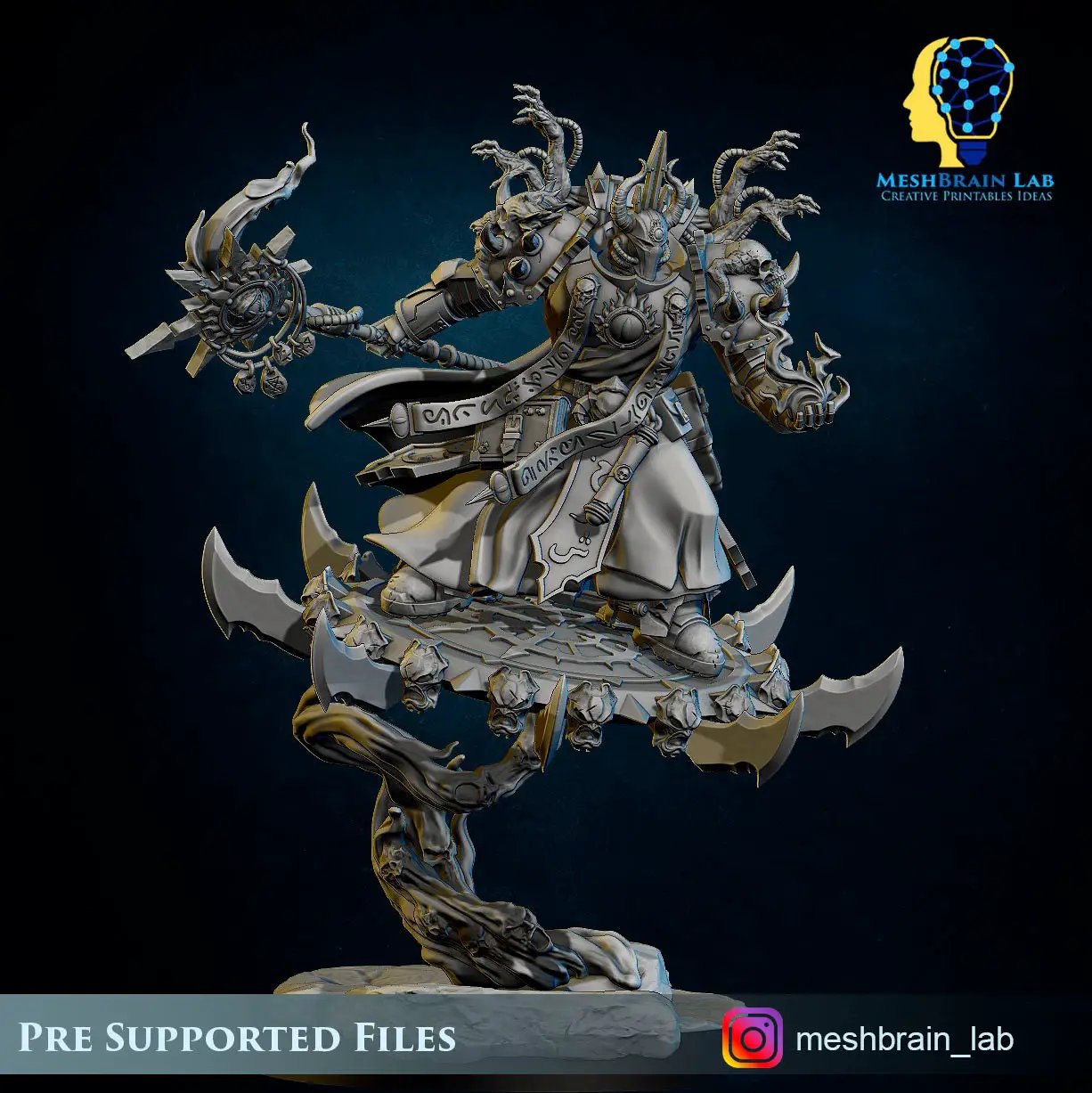 3D printed Doom Marine Sorcerer model on flying disc by Last Hope Miniatures, detailed miniature figure for tabletop gaming.