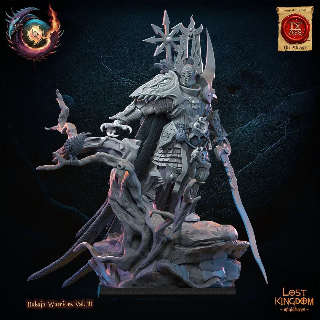 3D printed Doomlord model by Lost Kingdom Miniatures, detailed miniature figure with intricate armor and menacing stance.