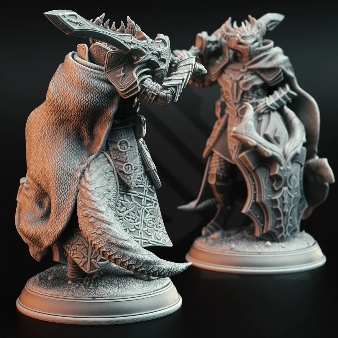3D printed Dragonborn Commander model by Last Hope Miniatures from DM Stash, detailed fantasy figure with armor and weapon.