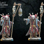 3D printed Dregan "Bones" Necromancer model by Lost Kingdom Miniatures, detailed fantasy figure for tabletop gaming.