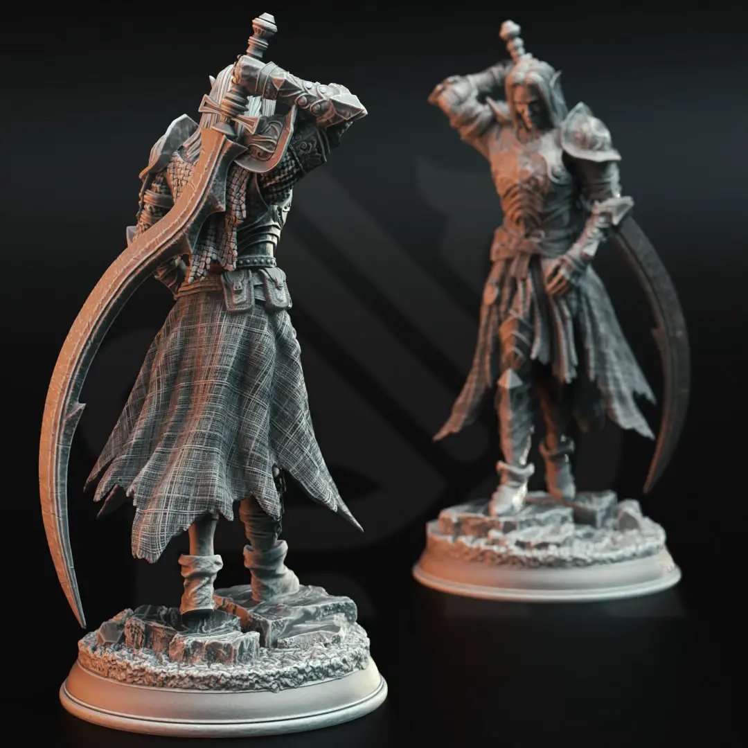 3D printed Drow Moon Paladin model by Last Hope Miniatures, featuring detailed sculpting in a fantasy tabletop gaming pose.