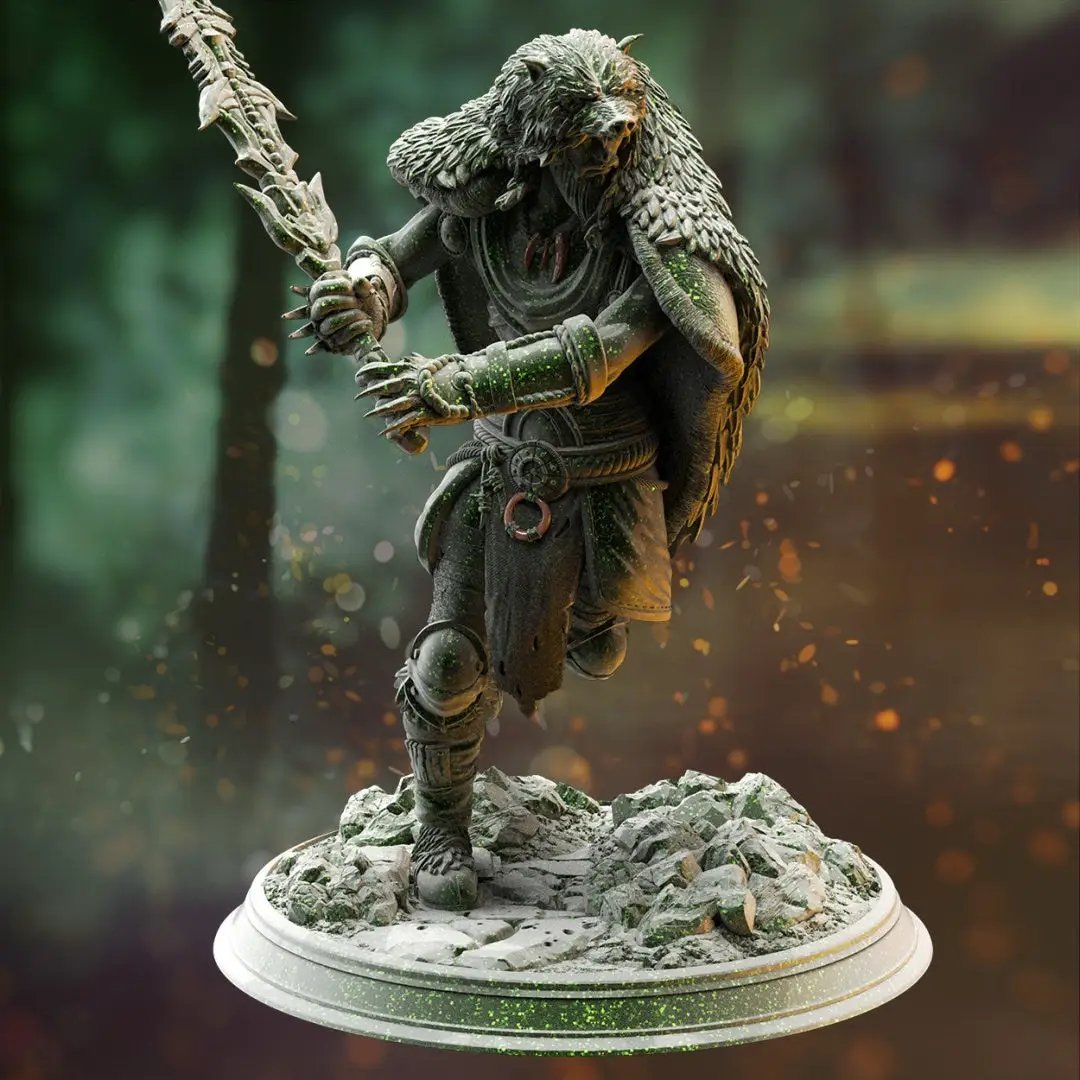3D printed Druidic Barbarian model by DM Stash from Last Hope Miniatures, showcasing detailed fantasy warrior figure.
