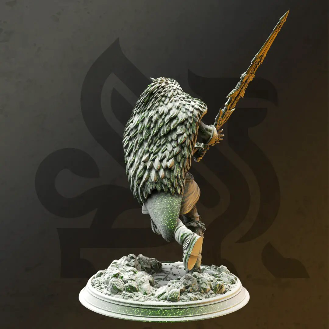 3D printed Druidic Barbarian model by Last Hope Miniatures, detailed fantasy figure with armor and staff in a dynamic pose.