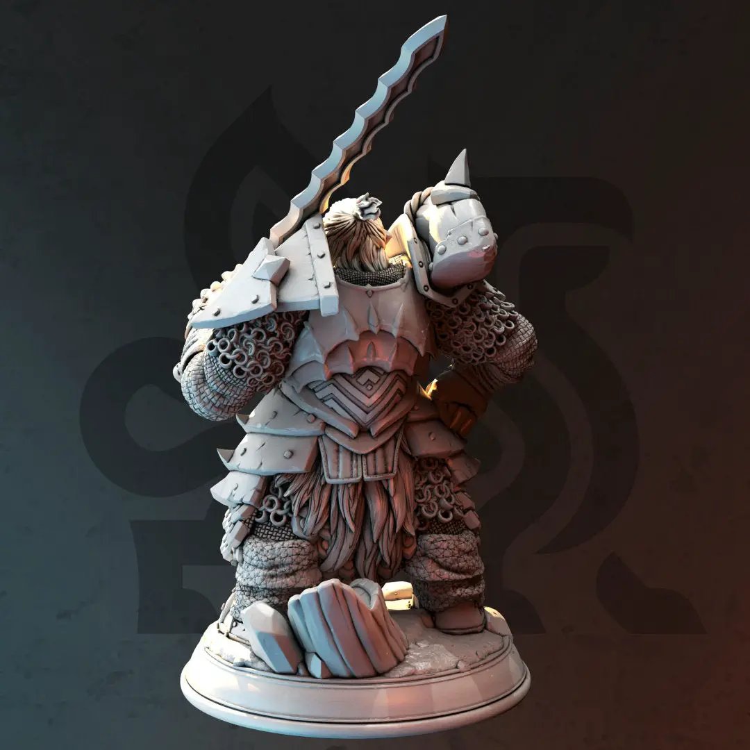 3D printed Dwarf Paladin Hunter model by Last Hope Miniatures, featuring detailed armor and weaponry from DM Stash.