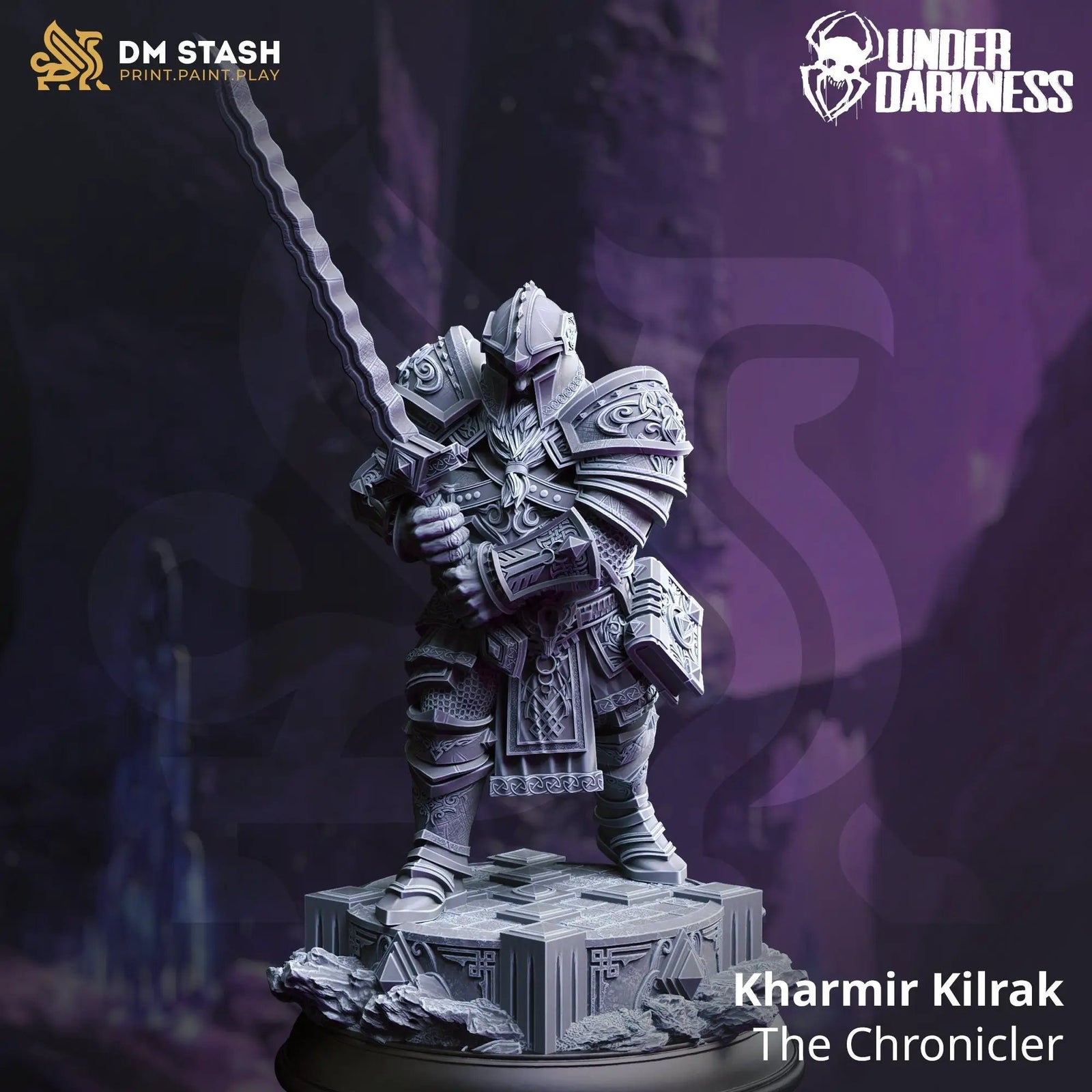 3D printed Dwarf Warrior model by Last Hope Miniatures, detailed miniature figure with armor and weaponry from DM Stash.