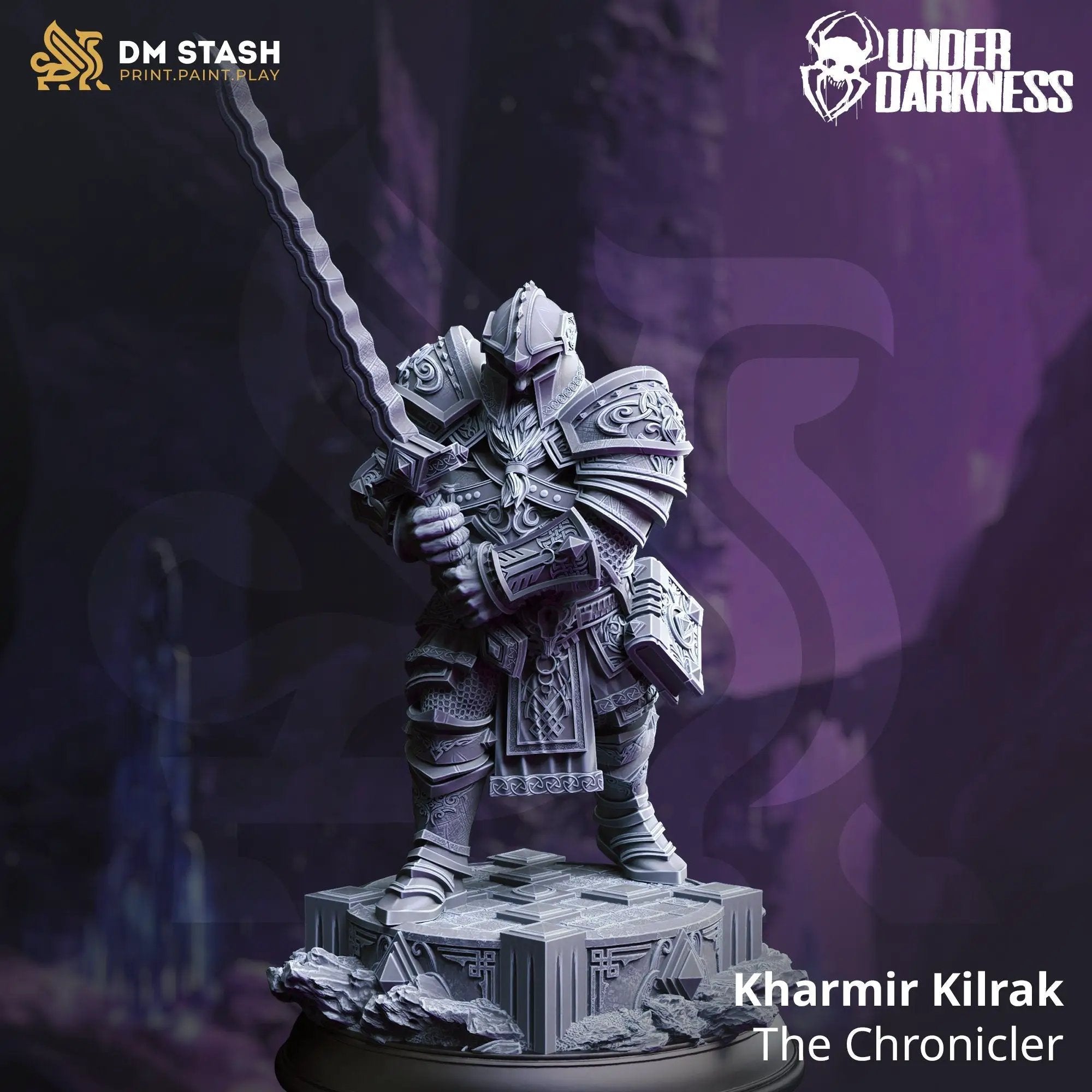 3D printed Dwarf Warrior model by Last Hope Miniatures, detailed miniature figure with armor and weaponry from DM Stash.