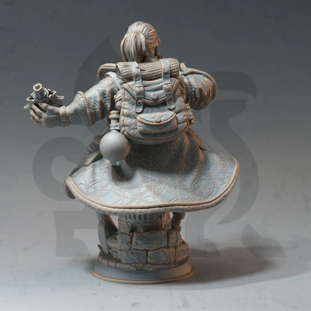 3D printed Dwarven Alchemist model by Last Hope Miniatures, featuring detailed dwarf figure with alchemy tools and robes.