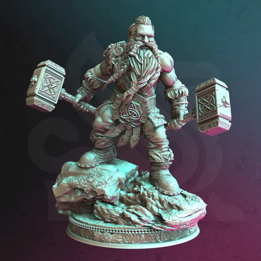 3D printed Dwarven Barbarian model by Last Hope Miniatures, featuring detailed dwarf warrior with armor and weaponry.