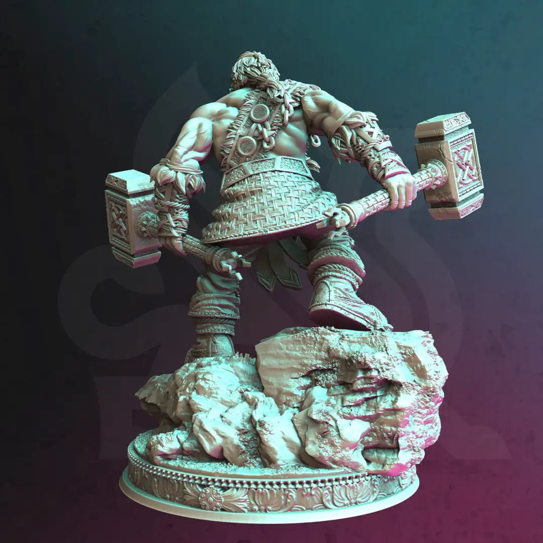 3D printed Dwarven Barbarian model by Last Hope Miniatures from DM Stash, featuring detailed armor and fierce stance.